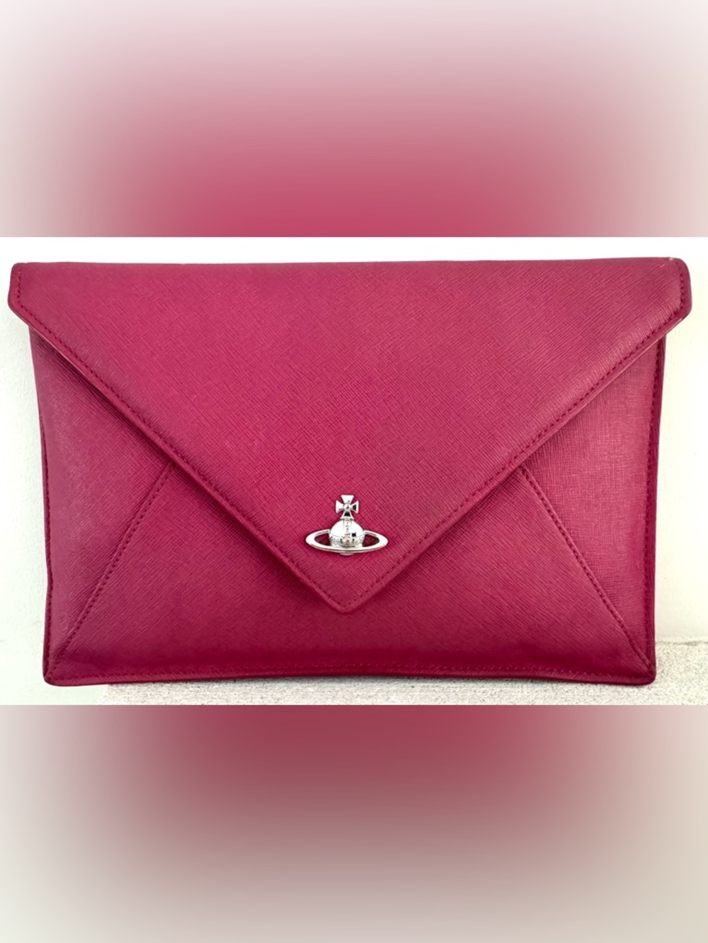 VIVIENNE WESTWOOD Pink Envelope Clutch Bag Orb Logo Leather Wallet Pouch